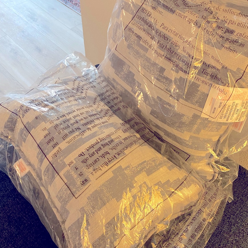 Outdoors pillows. Brand new. Grey with blue